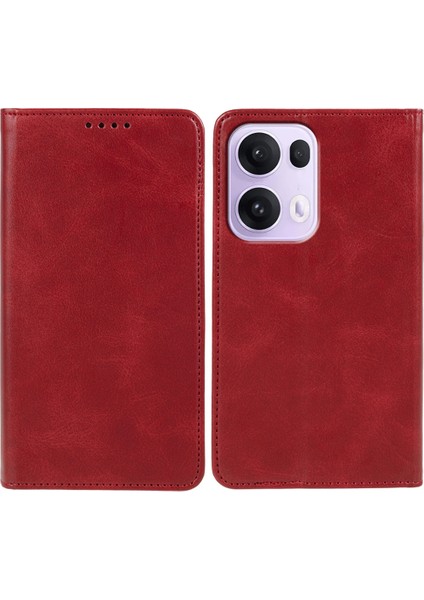 Oppo RENO13 Pro 5g Kılıf Güçlü Manyetik Pu Deri Telefon Kılıfı Buzağı Dokusu-Kırmızı (Yurt Dışından)