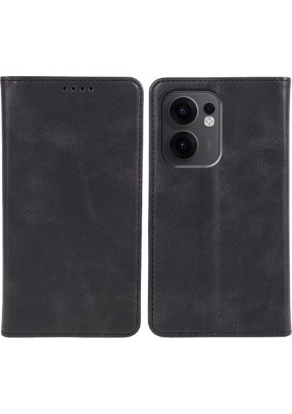 Oppo RENO13 F 4g/5g Kılıfı Güçlü Manyetik Pu Deri Telefon Kılıfı Dana Dokusu-Siyah (Yurt Dışından)