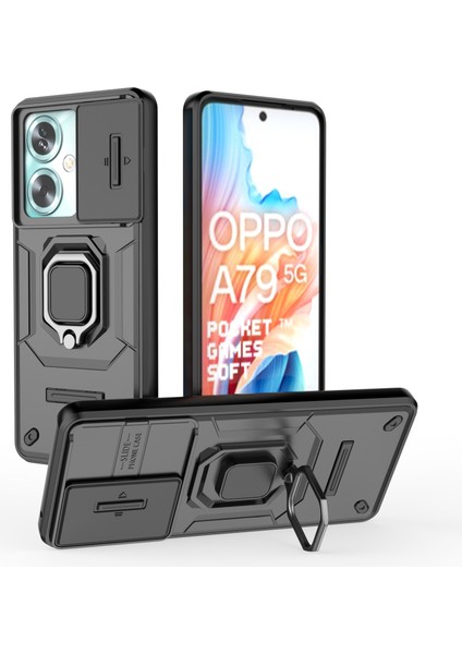Oppo A79 5g/a2 5g Kılıf Kamera Koruma Pc+Tpu Telefon Kılıfı Halka Destekli-Siyah (Yurt Dışından)