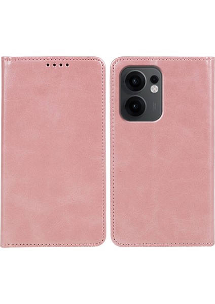 Oppo RENO13 F 4g/5g Kılıf Güçlü Manyetik Pu Deri Telefon Kılıfı Dana Dokusu-Gül Altın (Yurt Dışından)