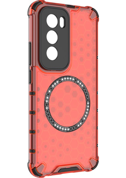Oppo RENO12 Pro 5g (Küresel) Manyetik Kılıf Petek Doku Çift Katmanlı Tpu+Pc Telefon Kılıfı-Kırmızı (Yurt Dışından) modelleri