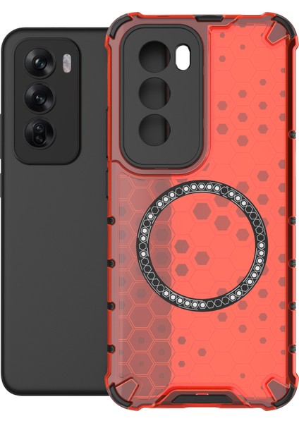 Oppo RENO12 Pro 5g (Küresel) Manyetik Kılıf Petek Doku Çift Katmanlı Tpu+Pc Telefon Kılıfı-Kırmızı (Yurt Dışından) fırsatları