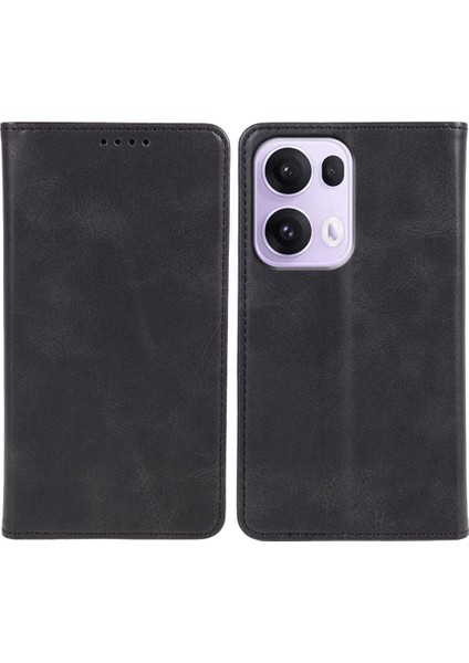 Oppo RENO13 Pro 5g Kılıf Güçlü Manyetik Pu Deri Telefon Kılıfı Buzağı Dokusu-Siyah (Yurt Dışından)