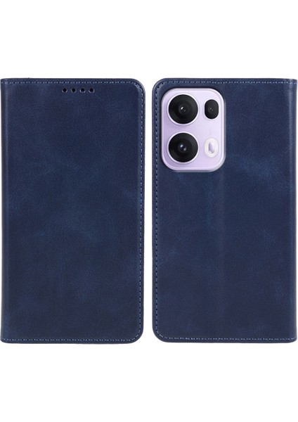 Oppo RENO13 Pro 5g Kılıf Güçlü Manyetik Pu Deri Telefon Kılıfı Buzağı Dokusu-Mavi (Yurt Dışından)