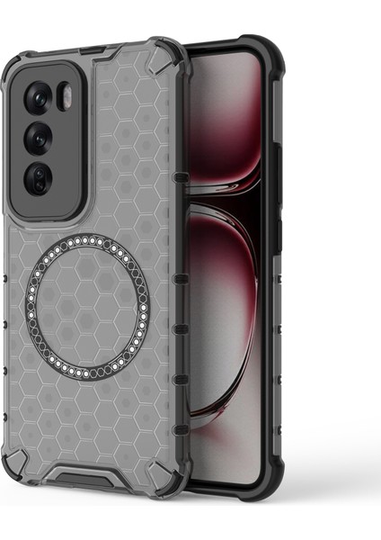 Oppo RENO12 Pro 5g (Küresel) Manyetik Kılıf Petek Doku Çift Katmanlı Tpu+Pc Telefon Kılıfı-Gri (Yurt Dışından)