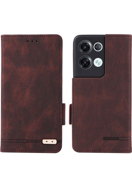 Donanım Dekor Telefon Kılıfı Oppo Reno8 Pro 5g (Küresel Sürüm), Çift Manyetik Tokalı Pu Deri Cüzdan Görüntüleme Standı Telefon Kılıfı-Kahve (Yurt Dışından)
