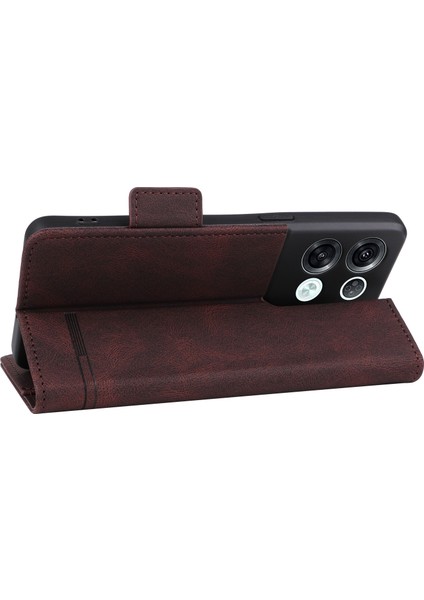 Donanım Dekor Telefon Kılıfı Oppo Reno8 Pro 5g (Küresel Sürüm), Çift Manyetik Tokalı Pu Deri Cüzdan Görüntüleme Standı Telefon Kılıfı-Kahve (Yurt Dışından) fırsatları