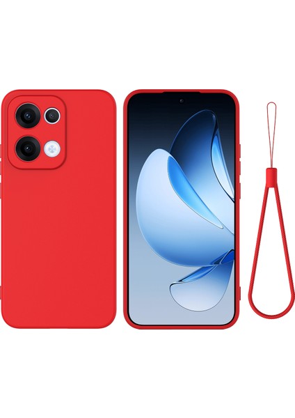Oppo RENO13 5g (Küresel) Sıvı Silikon Kılıf Telefon Arka Kapağı El Kayışı Ile-Kırmızı (Yurt Dışından)