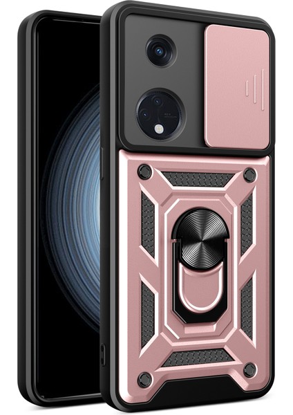 Oppo Reno8 T 5g/a1 Pro 5g Kickstand Telefon Kılıfı Pc+Tpu Sağlam Kapaklı Kayar Kamera Koruyucu-Gül Altını (Yurt Dışından)