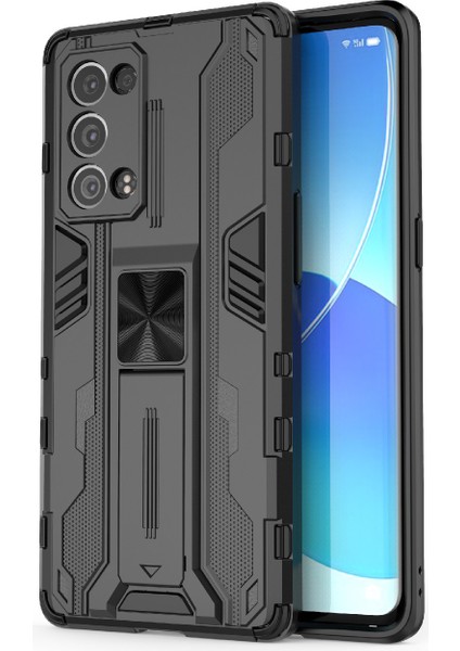 Kickstand Tasarım Sert Pc Arka + Yumuşak Tpu Tampon Tampon Düşmeye Dayanıklı Koruyucu Kılıf Oppo Reno6 Pro + 5g - Siyah (Yurt Dışından)