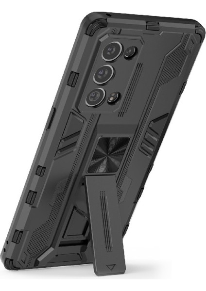 Kickstand Tasarım Sert Pc Arka + Yumuşak Tpu Tampon Tampon Düşmeye Dayanıklı Koruyucu Kılıf Oppo Reno6 Pro + 5g - Siyah (Yurt Dışından) modelleri