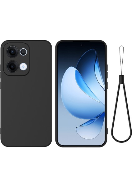 Oppo RENO13 5g (Küresel) Sıvı Silikon Kılıf Telefon Arka Kapağı El Kayışı Ile-Siyah (Yurt Dışından)