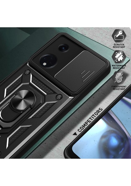 Oppo Reno8 T 5g/a1 Pro 5g Kickstand Telefon Kılıfı Pc+Tpu Sağlam Kapaklı Kayar Kamera Koruyucu-Siyah (Yurt Dışından) fırsatları