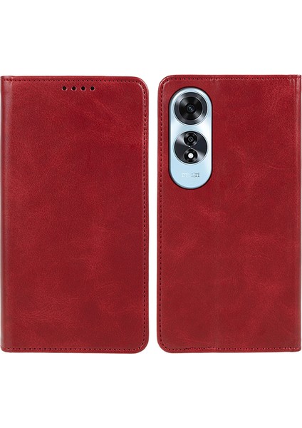 Oppo A60 4g Kılıf Deri Telefon Kılıfı Görüntüleme Standı Manyetik Kapat-Kırmızı (Yurt Dışından)