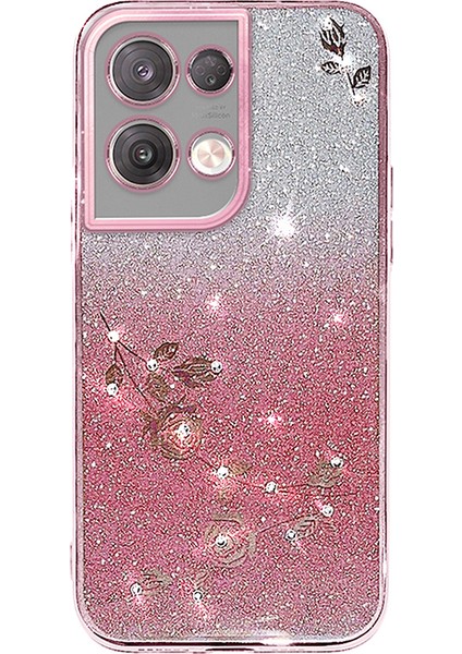 Kadem Oppo Reno8 Pro 5g (Küresel Sürüm)/reno8 Pro+ (Çin) 5g Rhinestone Dekor Çiçek Desen Tpu Kabuk Degrade Renk Parıltılı Toz Telefon Kılıfı-Mavi (Yurt Dışından) fırsatları