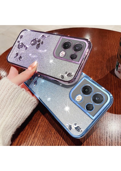 Kadem Oppo Reno8 Pro 5g (Küresel Sürüm)/reno8 Pro+ (Çin) 5g Rhinestone Dekor Çiçek Desen Tpu Kabuk Degrade Renk Parıltılı Toz Telefon Kılıfı-Mavi (Yurt Dışından) indirimleri