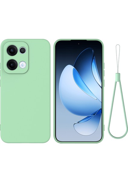 Oppo RENO13 5g (Global) Sıvı Silikon Kılıf Telefon Arka Kapağı El Kayışı Ile-Yeşil (Yurt Dışından)