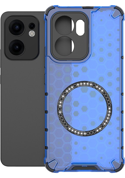 Oppo RENO13 F 5g Kılıfı Magsafe Honeycomb Tasarım Tpu+Pc Telefon Kılıfı-Mavi ile Uyumlu (Yurt Dışından)