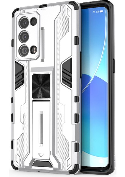 Kickstand Tasarım Sert Pc Arka + Yumuşak Tpu Tampon Tampon Düşmeye Dayanıklı Koruyucu Kılıf Oppo Reno6 Pro + 5g-Gümüş (Yurt Dışından)