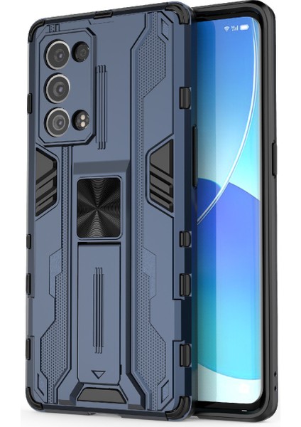 Kickstand Tasarım Sert Pc Arka + Yumuşak Tpu Tampon Tampon Düşmeye Dayanıklı Koruyucu Kılıf Oppo Reno6 Pro + 5g-Mavi (Yurt Dışından)