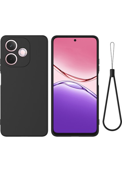 Oppo A5 Pro 4g(Global)/5g(Global)/a5 Energy 5g(China) Sıvı Silikon Kılıf Telefon Arka Kapağı El Kayışı Ile-Siyah (Yurt Dışından)