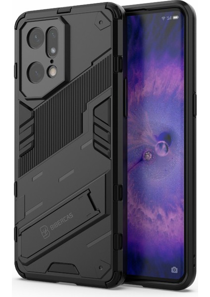 Oppo Find X5 Pro Darbeye Dayanıklı Düşmeye Karşı Destekli Ayak Fonksiyonu Sert Pc + Yumuşak Tpu Cep Telefonu Kılıfı Kapağı-Siyah (Yurt Dışından) fiyatları