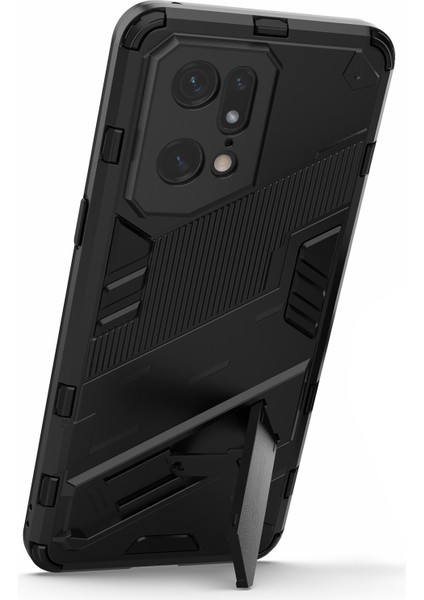 Oppo Find X5 Pro Darbeye Dayanıklı Düşmeye Karşı Destekli Ayak Fonksiyonu Sert Pc + Yumuşak Tpu Cep Telefonu Kılıfı Kapağı-Siyah (Yurt Dışından) modelleri