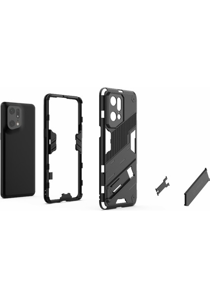 Oppo Find X5 Pro Darbeye Dayanıklı Düşmeye Karşı Destekli Ayak Fonksiyonu Sert Pc + Yumuşak Tpu Cep Telefonu Kılıfı Kapağı-Siyah (Yurt Dışından) indirimleri