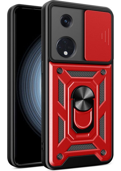 Oppo Reno8 T 5g/a1 Pro 5g Kickstand Telefon Kılıfı Pc+Tpu Sağlam Kapaklı Kayar Kamera Koruyucu-Kırmızı (Yurt Dışından)