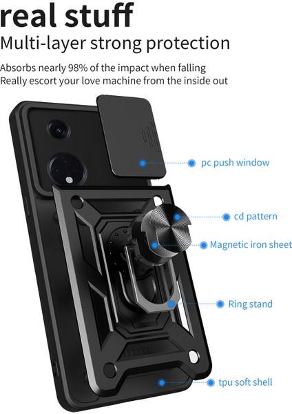 Oppo Reno8 T 5g/a1 Pro 5g Kickstand Telefon Kılıfı Pc+Tpu Sağlam Kapaklı Kayar Kamera Koruyucu-Kırmızı (Yurt Dışından) fırsatları