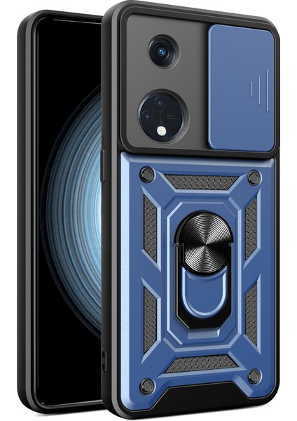 Oppo Reno8 T 5g/a1 Pro 5g Kickstand Telefon Kılıfı Pc+Tpu Sağlam Kapaklı Kayar Kamera Koruyucu-Mavi (Yurt Dışından)