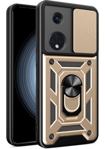 Oppo Reno8 T 5g/a1 Pro 5g Kickstand Telefon Kılıfı Pc+Tpu Sağlam Kapaklı Kayar Kamera Koruyucu-Altın (Yurt Dışından)
