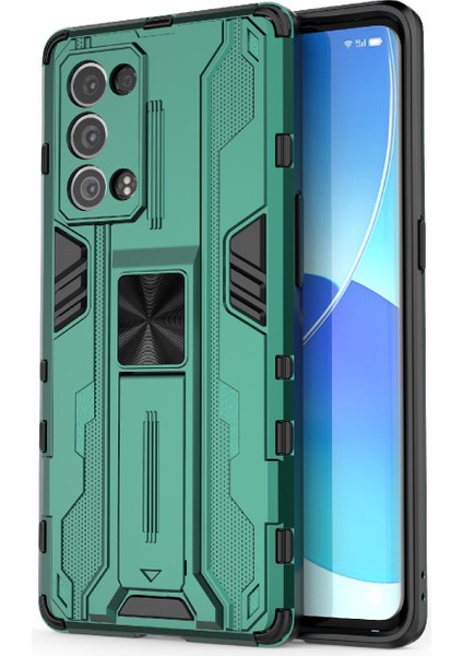 Kickstand Tasarım Sert Pc Arka + Yumuşak Tpu Tampon Tampon Düşmeye Dayanıklı Koruyucu Kılıf Oppo Reno6 Pro + 5g-Yeşil (Yurt Dışından)
