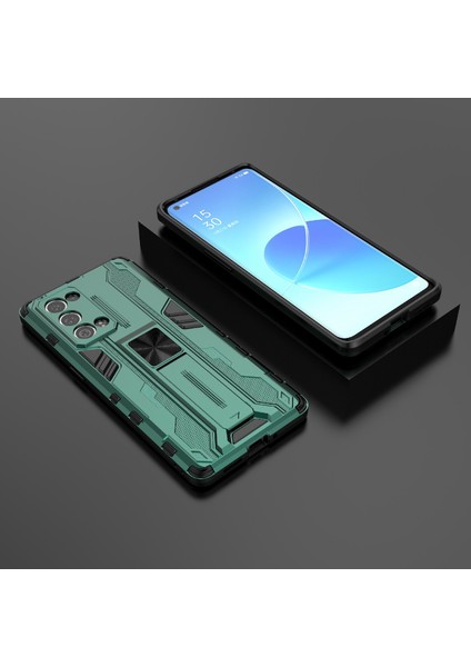 Kickstand Tasarım Sert Pc Arka + Yumuşak Tpu Tampon Tampon Düşmeye Dayanıklı Koruyucu Kılıf Oppo Reno6 Pro + 5g-Yeşil (Yurt Dışından) fırsatları