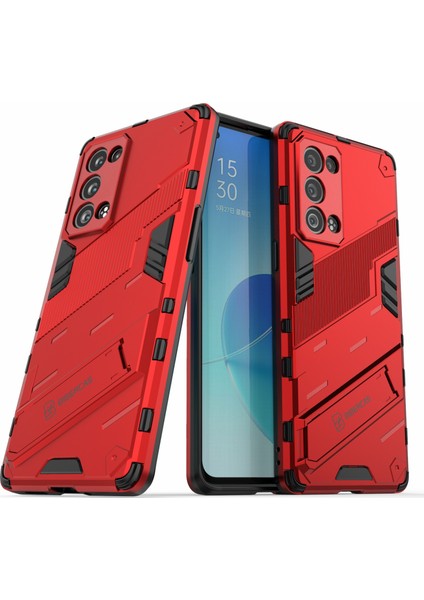 Oppo Reno6 Pro+5g/pro 5g (Snapdragon) Için Ağır Hizmet Hibrit Pc+Tpu Kombo Telefon Kılıfı ve Ayaklığı - Kırmızı (Yurt Dışından)