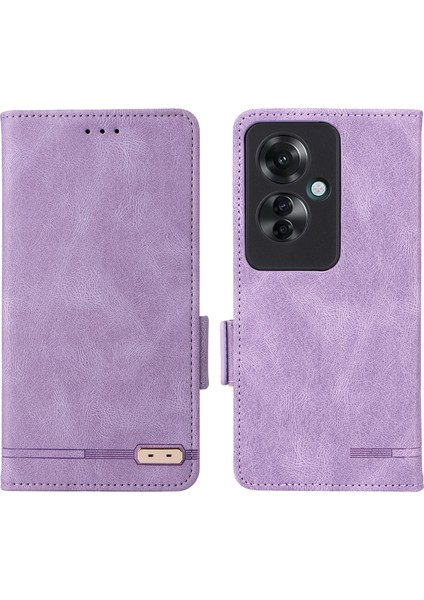 Oppo RENO11 F 5g Darbeye Dayanıklı Kılıf Donanım Dekor Pu Deri Cüzdan Telefon Kılıfı-Mor (Yurt Dışından)