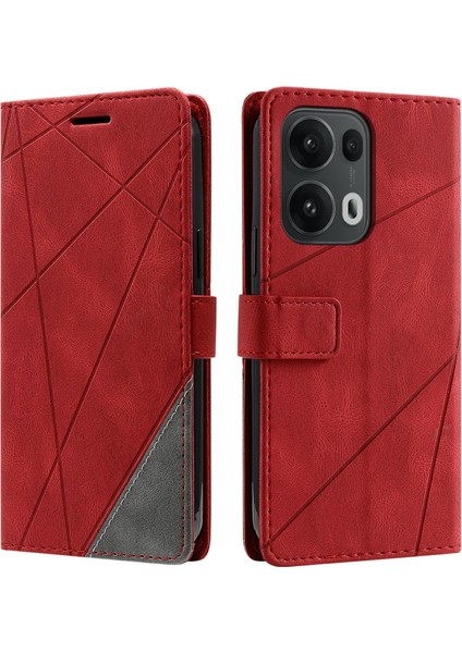 Oppo RENO13 Pro 5g Kılıf Baskılı Çizgiler Pu Deri Ekleme Cüzdan Telefon Kılıfı-Kırmızı (Yurt Dışından)