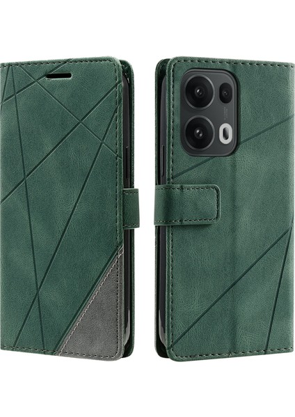 Oppo RENO13 Pro 5g Kılıf Baskılı Çizgiler Pu Deri Ekleme Cüzdan Telefon Kılıfı-Yeşil (Yurt Dışından)