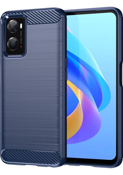 Oppo A36/A76/REALME 9i 4g Fırçalanmış Yüzey Karbon Fiber Doku Tpu Arka Kılıf Telefon Kılıfı-Mavi (Yurt Dışından)
