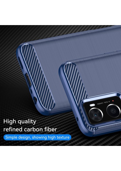 Oppo A36/A76/REALME 9i 4g Fırçalanmış Yüzey Karbon Fiber Doku Tpu Arka Kılıf Telefon Kılıfı-Mavi (Yurt Dışından) modelleri