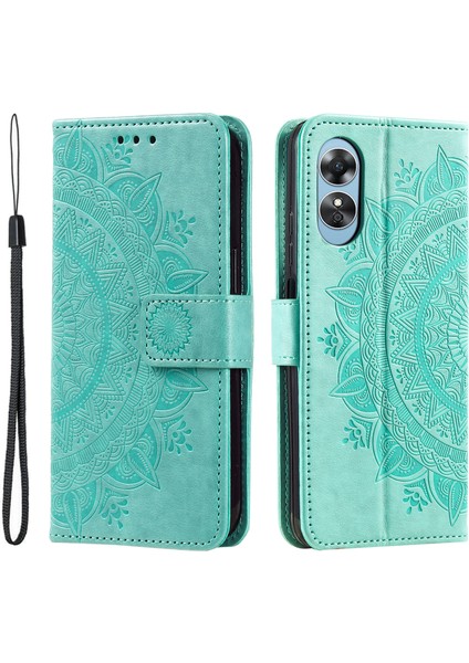 Oppo A78 4g Cüzdan Pu Deri Kılıf Standı Baskılı Mandala Çiçek Kılıf Askılı-Yeşil (Yurt Dışından)