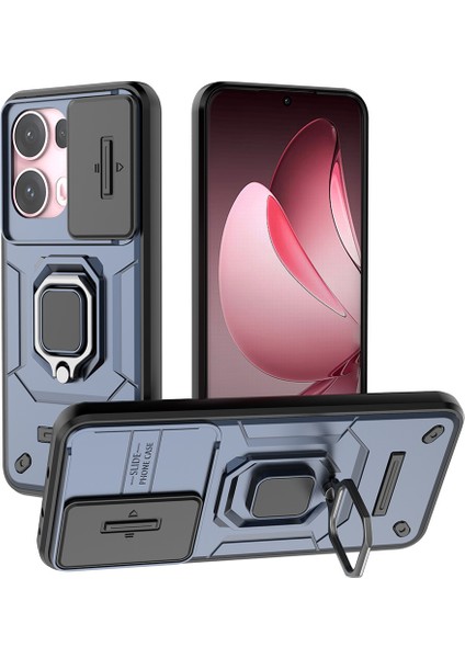 Oppo RENO13 Pro 5g Kılıf Pc+Tpu Kickstand Telefon Koruyucu Lens Kapağı-Mavi (Yurt Dışından)
