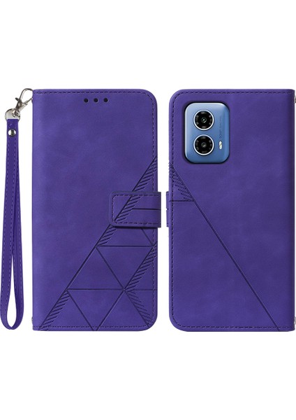 Motorola Moto G45 5G/G34 5g Deri Kılıf El Kayışı Cüzdan Standı Telefon Kılıfı-Mor (Yurt Dışından)