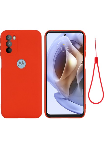 Motorola Moto G51 5g Sıvı Silikon Telefon Kılıfı Yumuşak Mikrofiber Astar Ipeksi Yumuşak Koruyucu Kılıf Kayışlı-Kırmızı (Yurt Dışından)