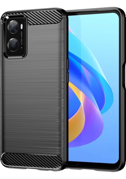 Oppo A36/A76/REALME 9i 4g Fırçalanmış Yüzey Karbon Fiber Doku Tpu Arka Kılıf Telefon Kılıfı-Siyah (Yurt Dışından)