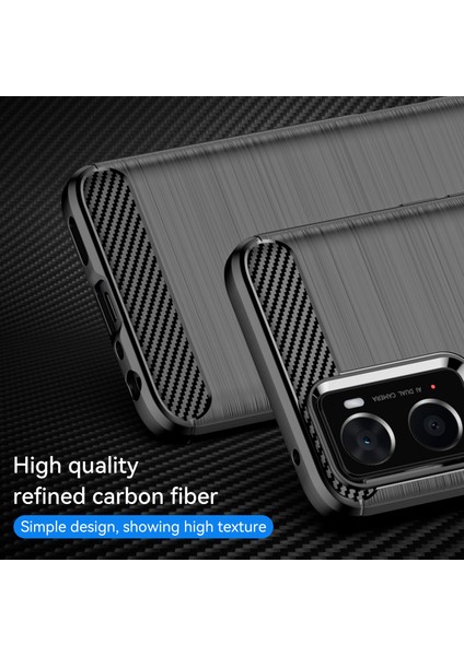 Oppo A36/A76/REALME 9i 4g Fırçalanmış Yüzey Karbon Fiber Doku Tpu Arka Kılıf Telefon Kılıfı-Siyah (Yurt Dışından) modelleri