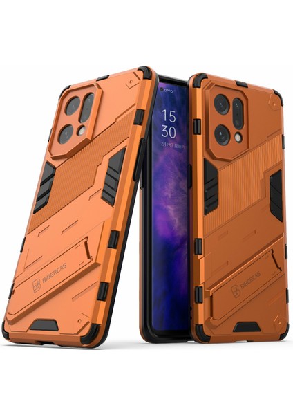 Oppo Find X5 Için Iyi Korunan Çizilmez Sert Pc + Yumuşak Tpu Cep Telefonu Kılıfı Kickstand Kapağı-Turuncu (Yurt Dışından)