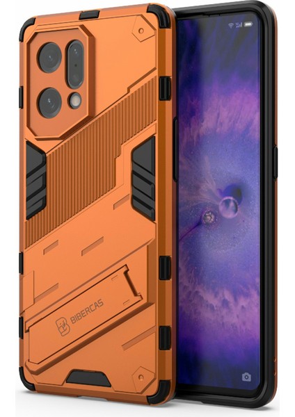 Oppo Find X5 Için Iyi Korunan Çizilmez Sert Pc + Yumuşak Tpu Cep Telefonu Kılıfı Kickstand Kapağı-Turuncu (Yurt Dışından) modelleri