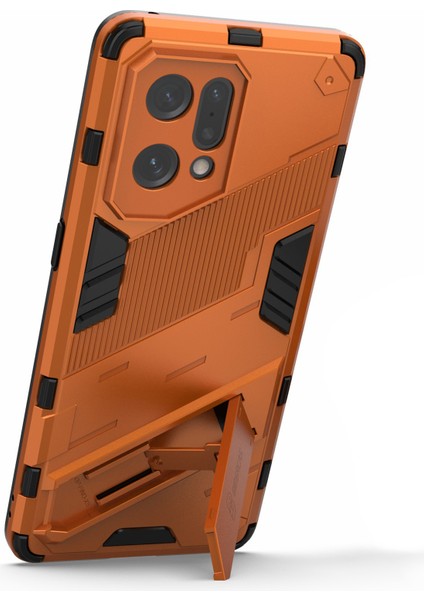 Oppo Find X5 Için Iyi Korunan Çizilmez Sert Pc + Yumuşak Tpu Cep Telefonu Kılıfı Kickstand Kapağı-Turuncu (Yurt Dışından) fırsatları