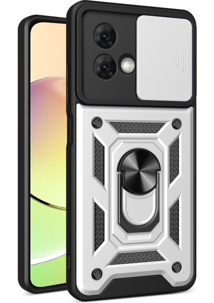 Motorola Moto G84 5g Kılıf Sürgülü Lens Kapağı Pc + Tpu Ayaklı Cep Telefonu Kılıfı-Gümüş (Yurt Dışından)